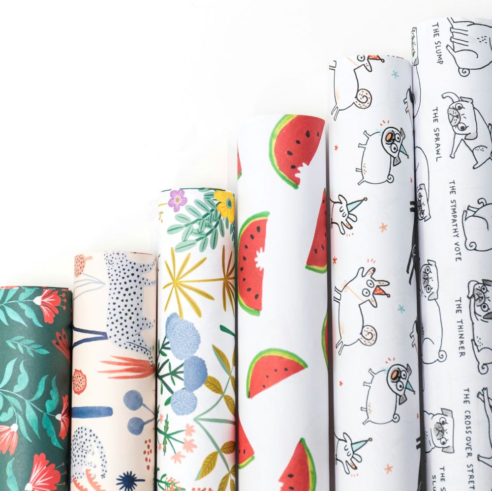 IndianWrap printed wrapping paper rolls with floral and watermelon patterns
